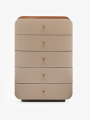AVARO Walnut Veneer & Saddle Leather Chest of Drawers