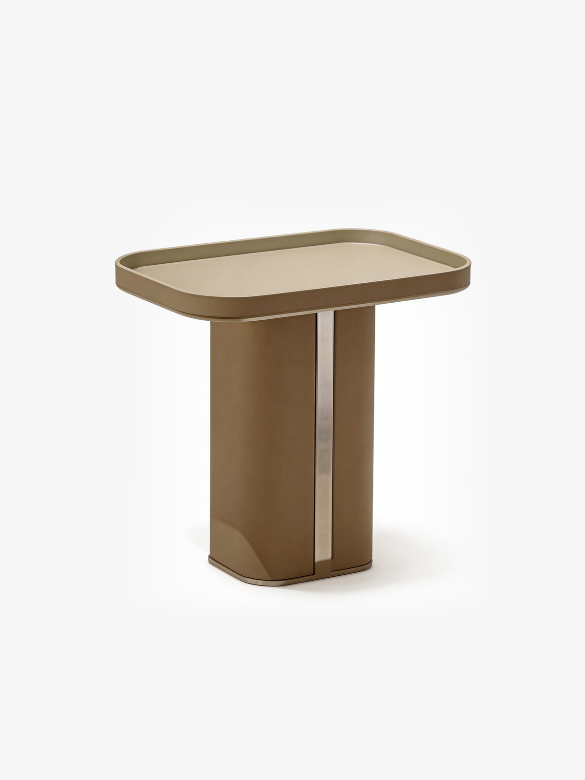 LUMI Saddle Leather Side Table with Mirror Stainless Steel Detail