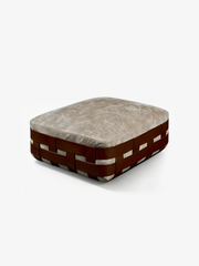 LUCCA Woven Saddle Leather Large Square Pouffe