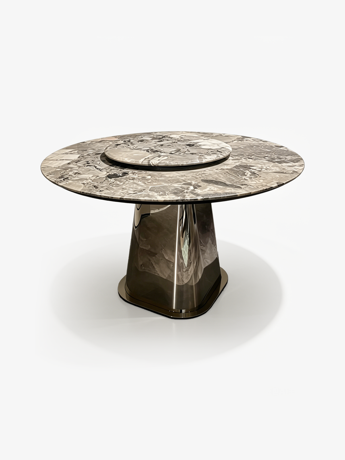 VITTORIA Victoria Grey Marble Round Dining Table with Lazy Susan