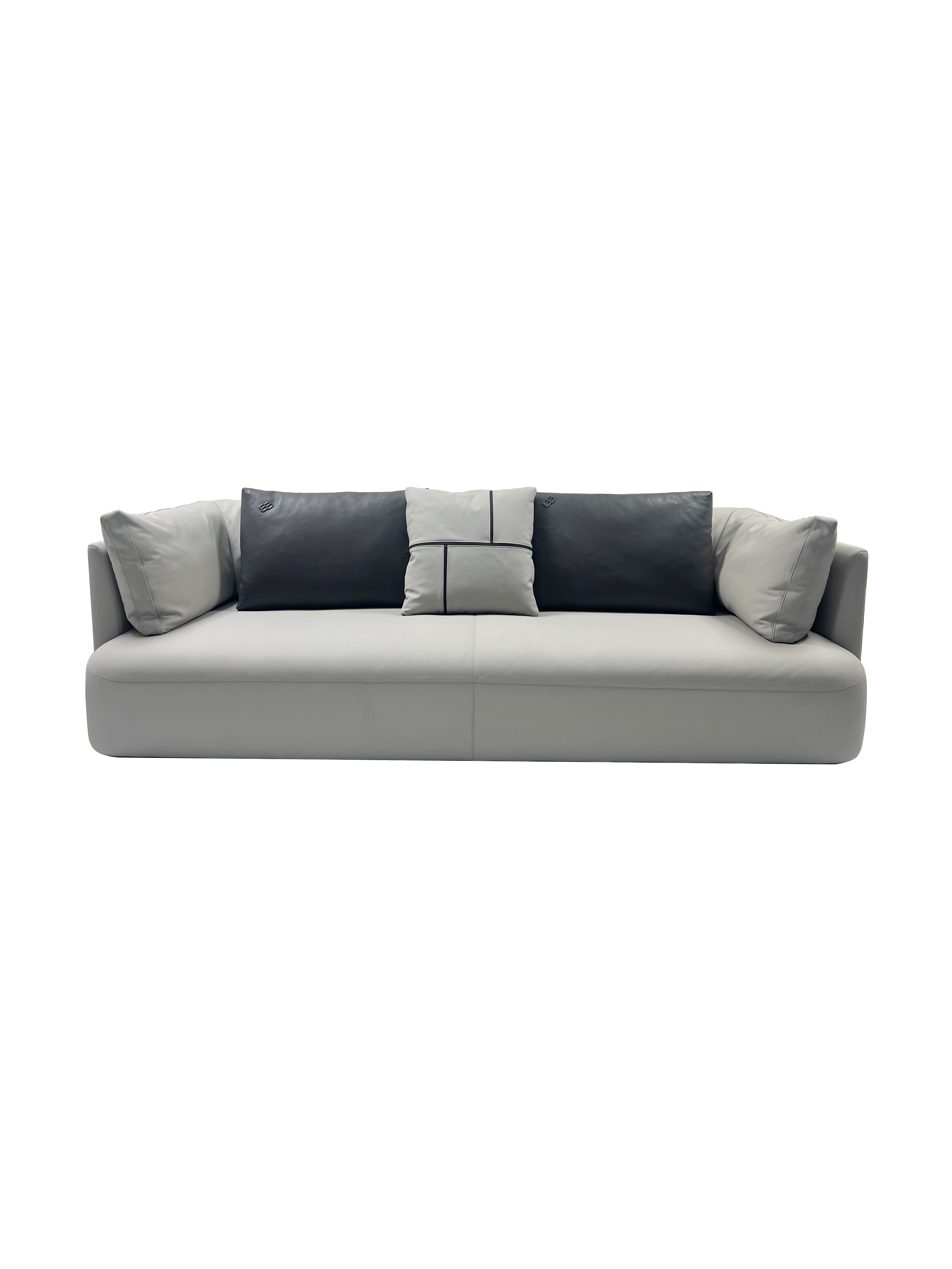 LUSSO Genuine Leather 3-Seater Sofa with Woven Saddle Leather Side Panels
