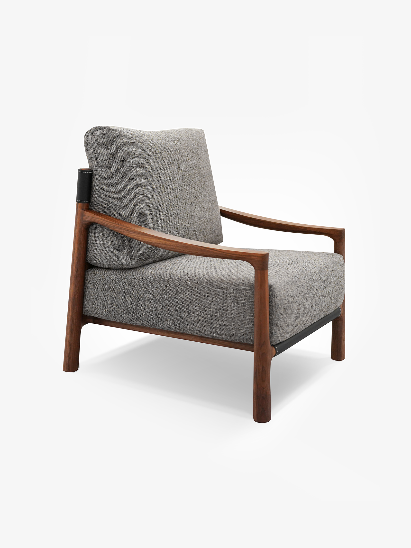 Black Walnut Fabric Accent Chair with Saddle Leather Wrap