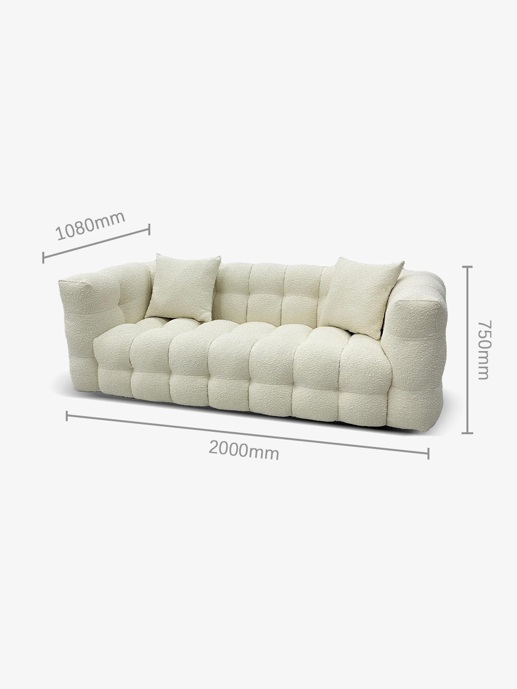 CALDO 3-Seater Grid-Tufted Teddy Sofa