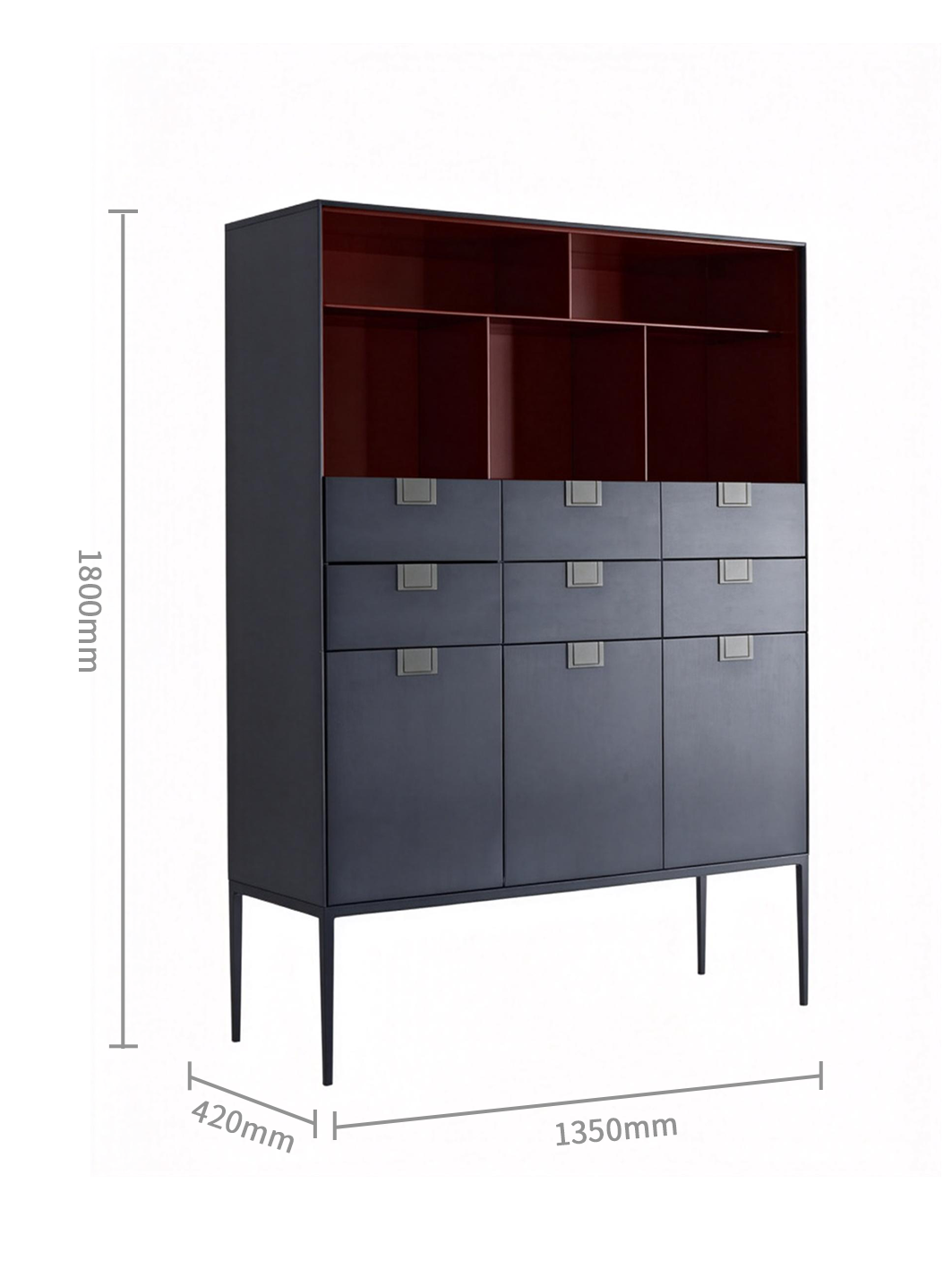 NOCTIS Dark Blue Lacquered Wine Cabinet with Stainless Steel Base