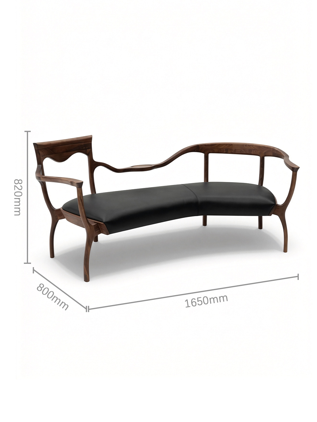 CATENA Solid Black Walnut & Leather Loveseat Bench