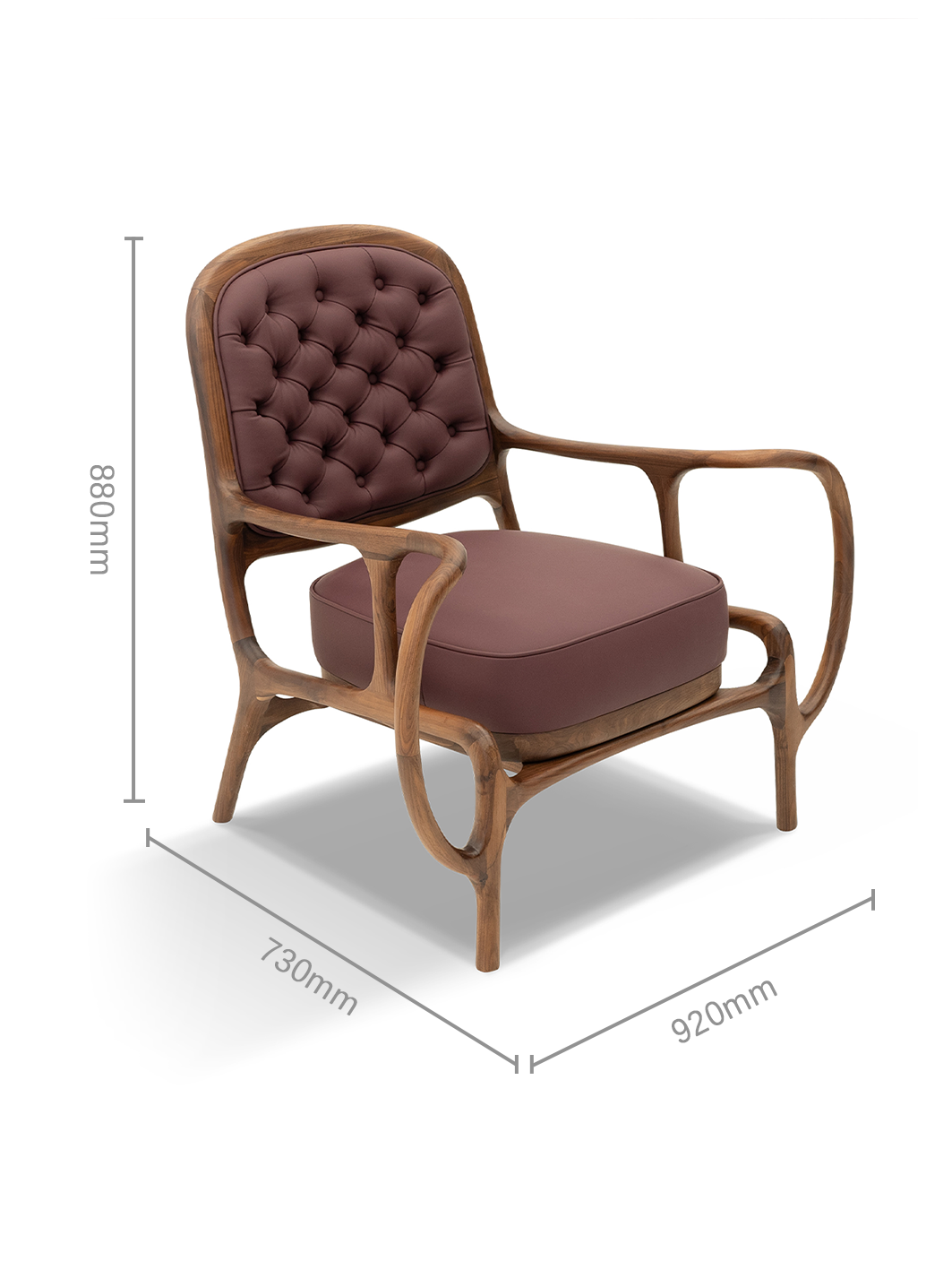 HYMN Solid Black Walnut & Quilted Leather Lounge Chair