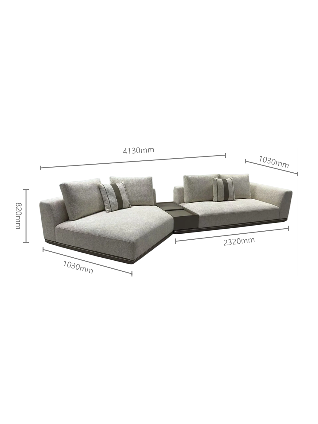 EVELLE Chenille Modular Sofa with Saddle Leather Side Table