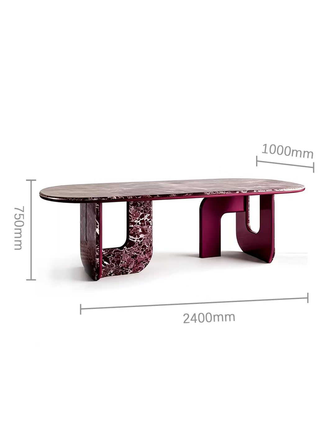 PERSE Violet Red Marble Dining Table with Gloss Black Titanium Base