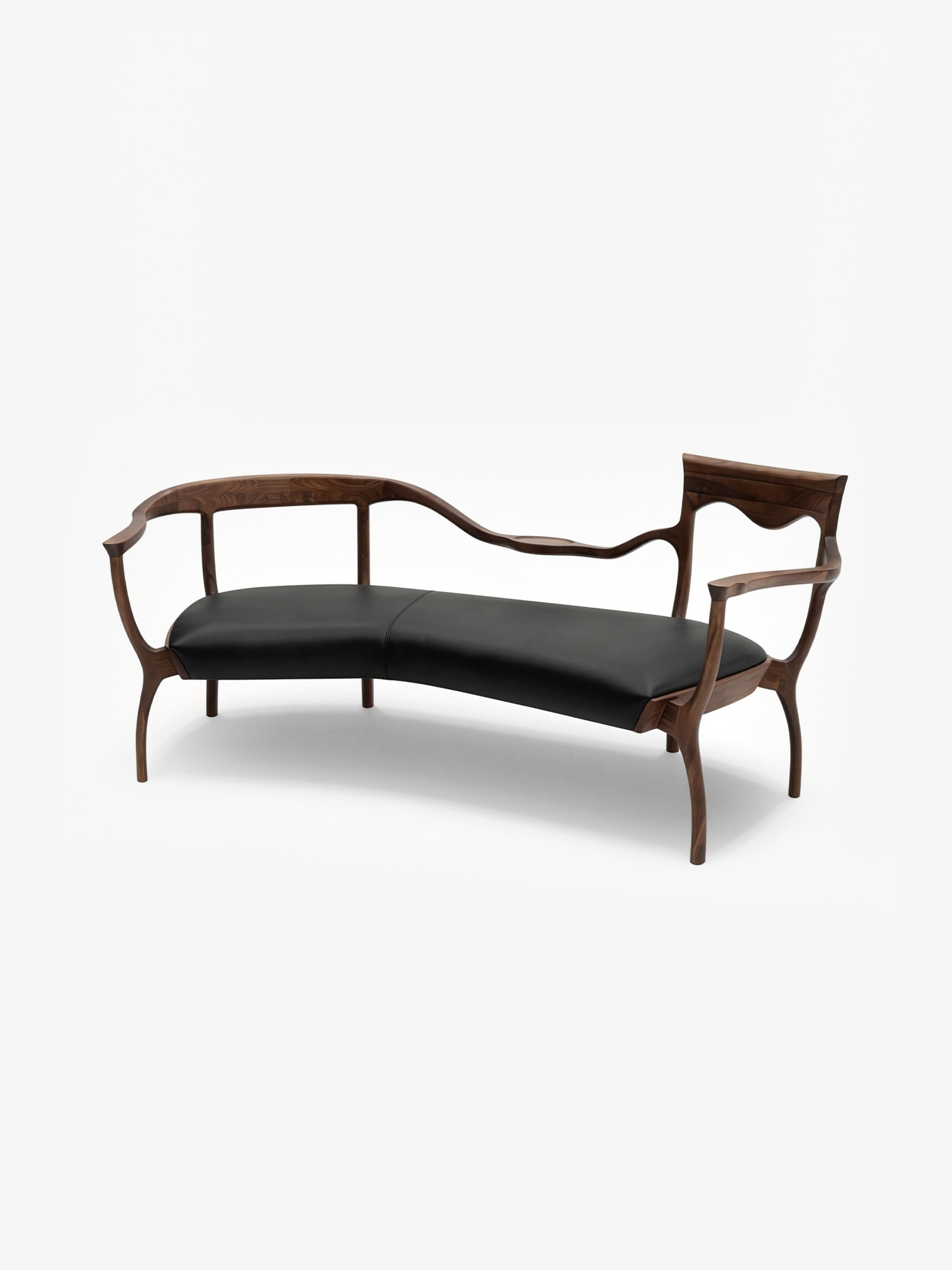 CATENA Solid Black Walnut & Leather Loveseat Bench